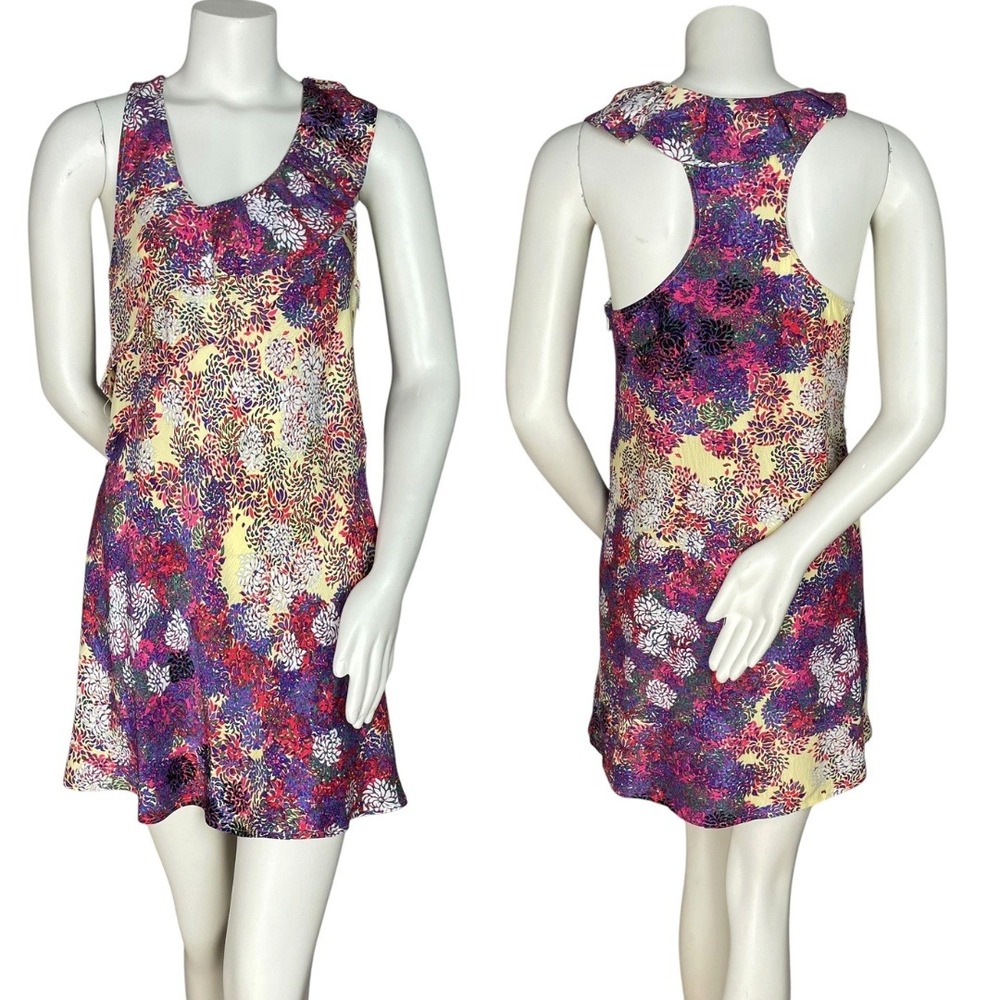 Ali Ro Silk Dress Abstract Floral Ruffle Racerback Mini Women Sz 6‎